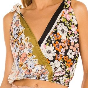 Free People Tie to You Sleeveless Silky Sexy Top Vintage Floral Print Medium